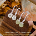 New Chinese Style S999 Pure Silver Pearl Hetian Jade Ear Hook High-Grade Petal Tassel Earrings Women's Light Luxury Commuter Earrings