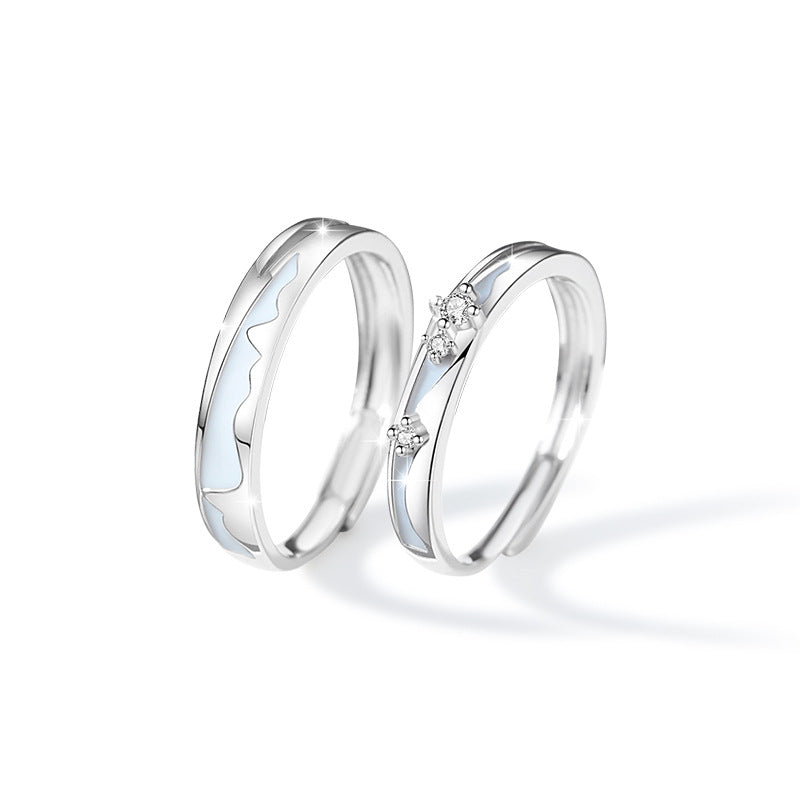 Love Oath Luminous Sterling Silver 925 Couple Ring Men and Women Fashion All-Match Zircon Ring Qixi Ins Pair Ring