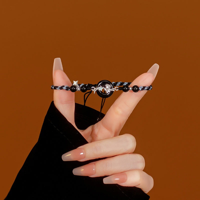 New Chinese Style Couple Bracelet Little Prince and Rose Natural Agate Safety Buckle Bracelet Adjustable Niche Bracelet for Women