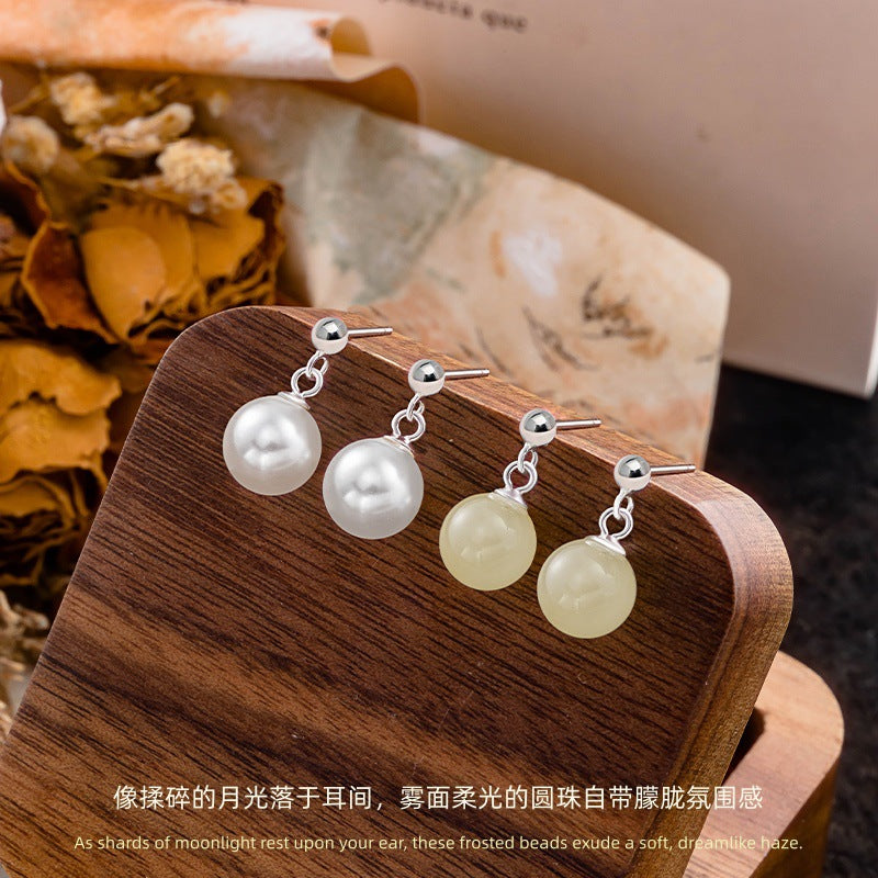 S925 Silver Natural Hetian Jade Stud Earrings New Chinese Pearl National Style Light Luxury Niche Commuter Earrings Female Factory Wholesale