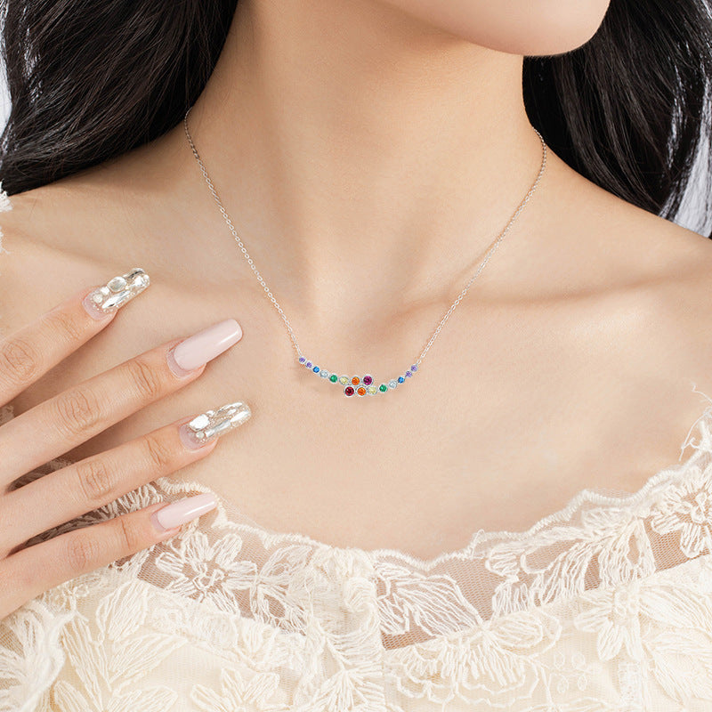 Rainbow Dopamine Sterling Silver 925 Necklace Female Sweet Cute Style Zircon Clavicle Chain Ins Little Red Book Same Pendant