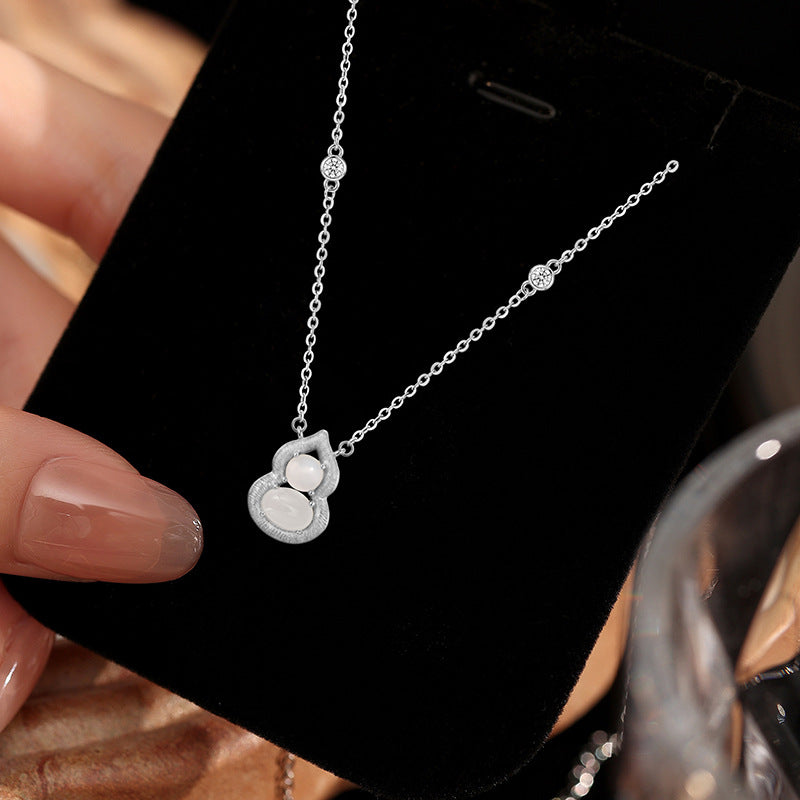 White Chalcedony Fu Lu Gourd Set S925 Sterling Silver Necklace Earrings Ring Pearl Bracelet National Fashion Style Factory Wholesale