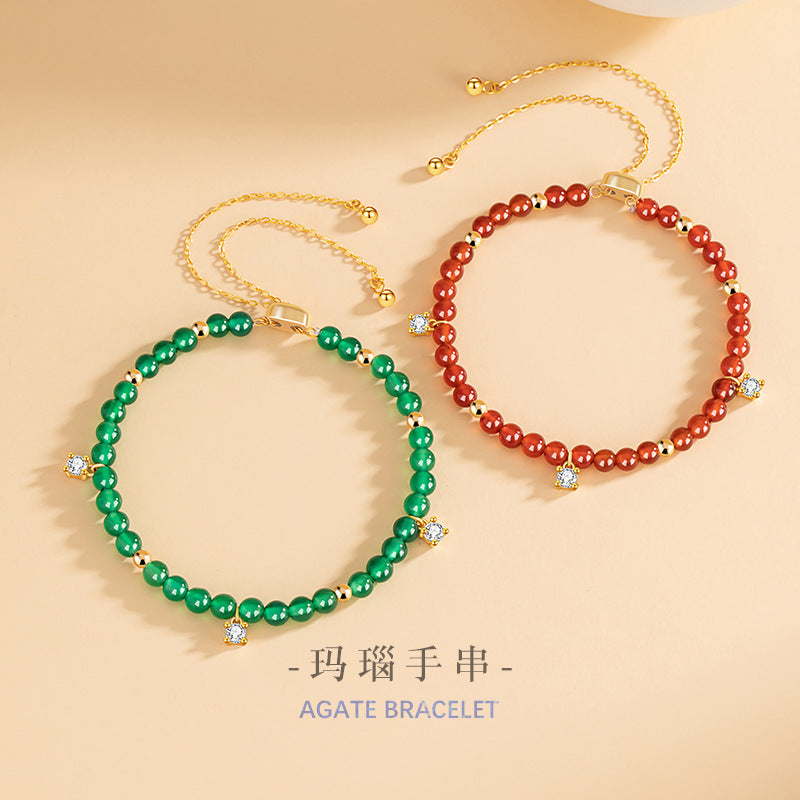 Natural Red Agate Sterling Silver 925 Bracelet Female Niche Design Light Luxury Star Bracelet Mother's Day Gift Bracelet