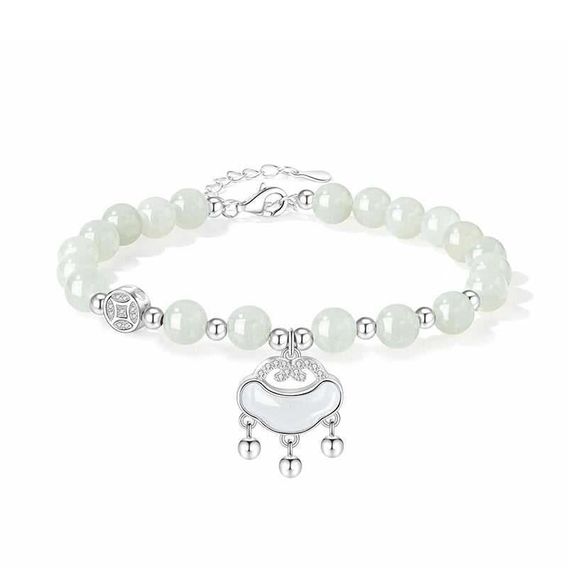 Safe Ruyi Lock Sterling Silver 925 Hetian Jade Bracelet Female New Chinese National Fashion Longevity Lock Bracelet Ins Bell Bracelet