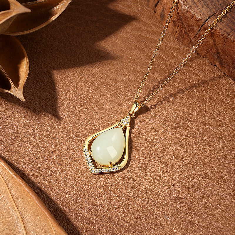 New Chinese Style Hetian Jade S925 Sterling Silver Necklace National Style Smooth Safe Water Drop Pendant for Elders Mother's Day Gift