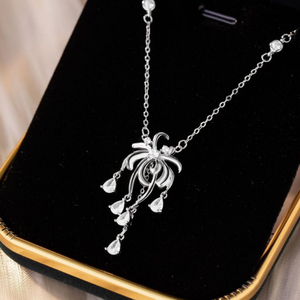 Lace Fireworks Sterling Silver 925 Necklace Women's Light Luxury High-Grade Zircon Tassel Clavicle Chain Ins Style Star Pendant