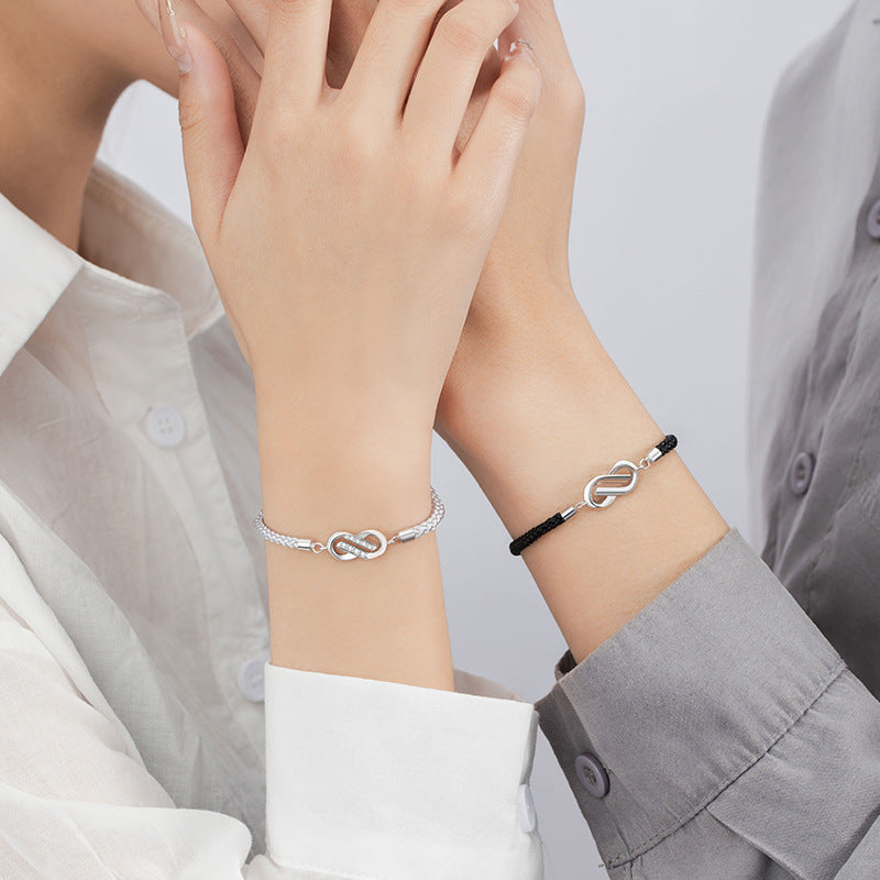 Infinite Symbol Sterling Silver 925 Couple Bracelet Fashion Versatile Zircon Bracelet Ins Style Mobi Ring USI Bracelet