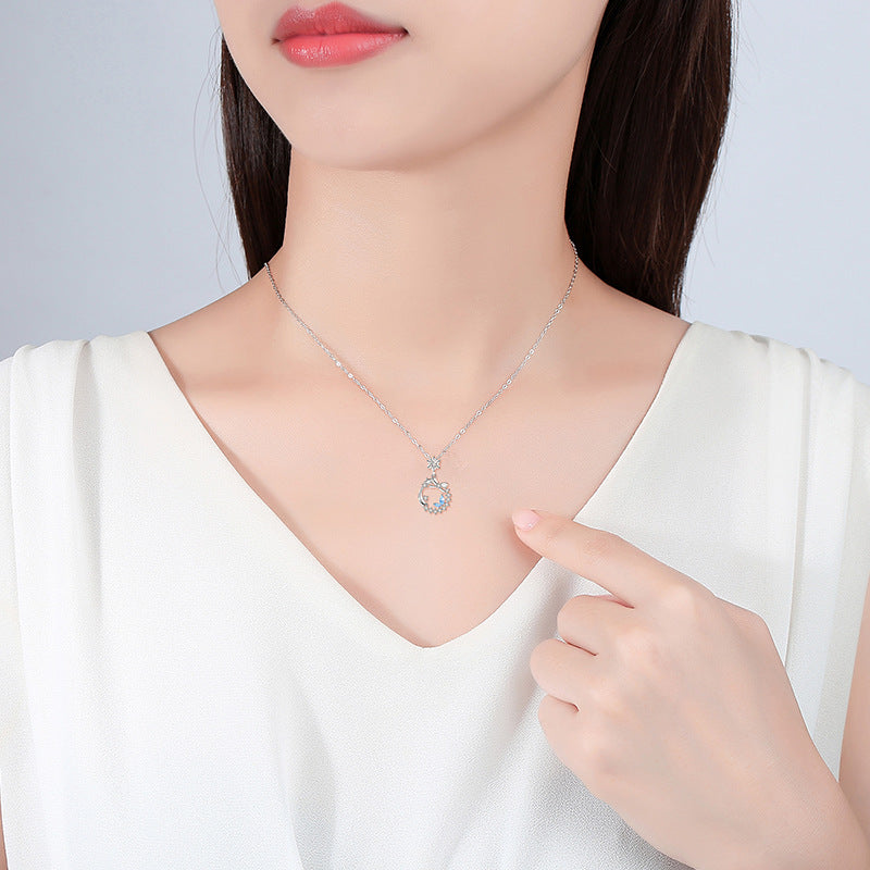 Bowknot Sterling Silver 925 Necklace Female Niche Design Light Luxury Zircon Clavicle Chain Get Things Ins Style Star Pendant