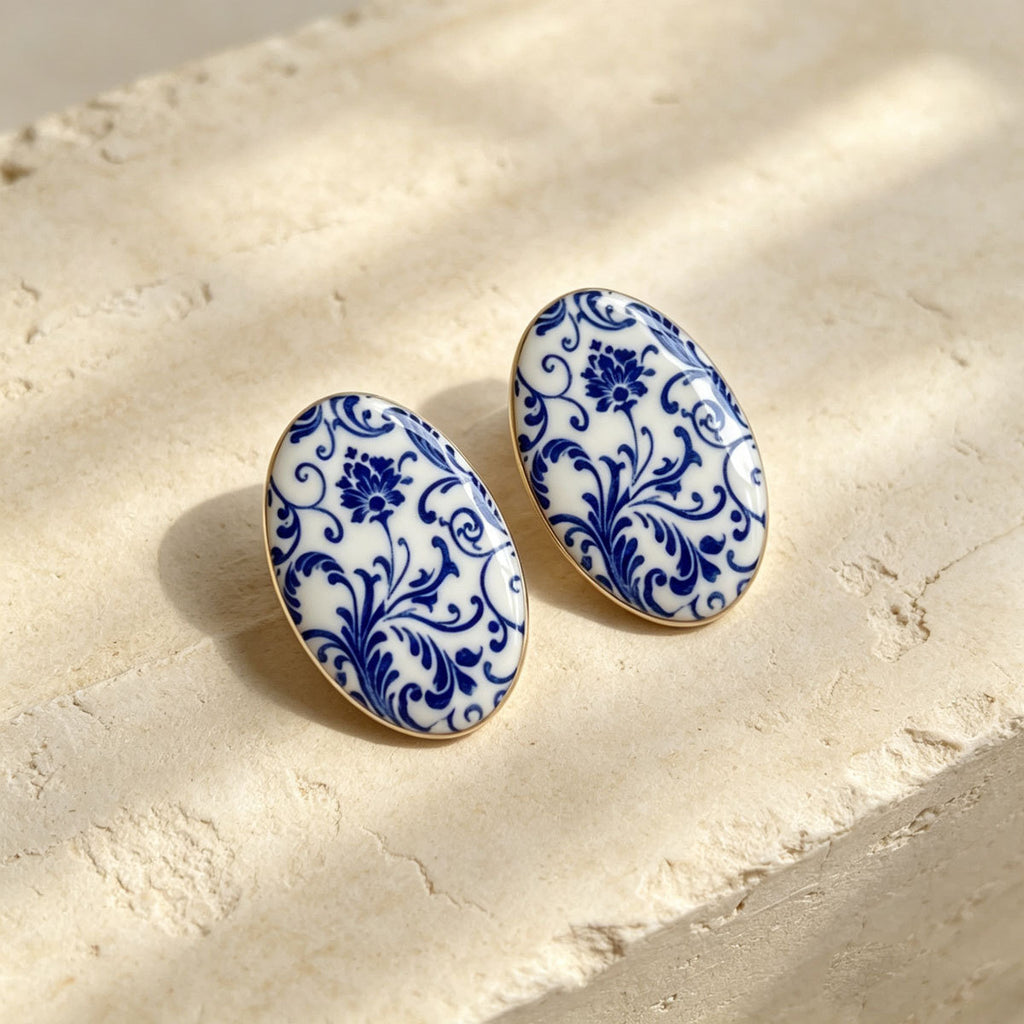 Blue and White Patterned Earrings — product image 3