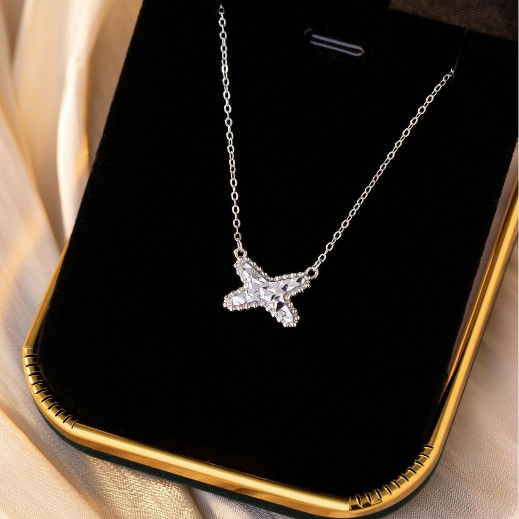 Yuan Series Sterling Silver 925 Necklace for Women Light Luxury High-Grade White Fritillary Bow Clavicle Chain Ins Cross Pendant