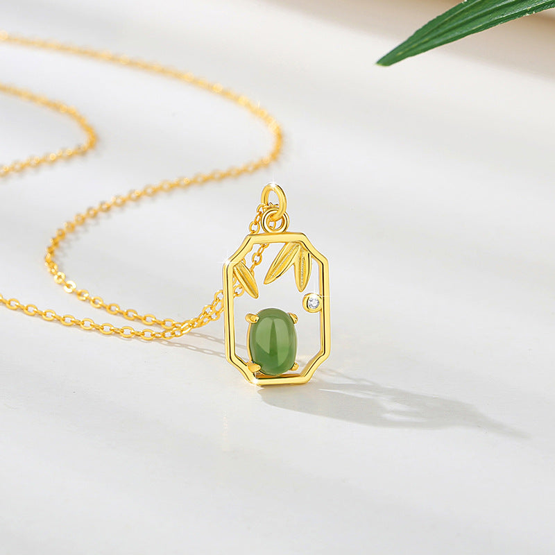 Baihuaqi Sterling Silver 925 Hetian Jasper Necklace Women's National Fashion Classical Style Four Seasons Clavicle Chain Ins Flower Pendant