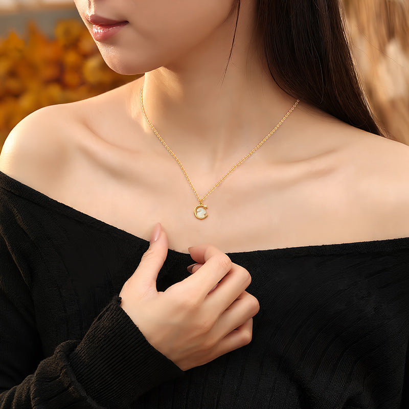 S925 Sterling Silver Hetian Jade Rabbit Necklace Women's New Chinese Style White Jade Pendant Chinese Style Zodiac Clavicle Chain Live Supply