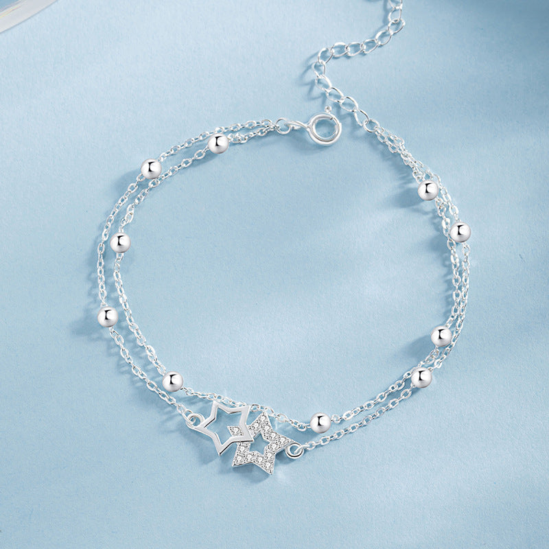 Starry Sky Story Sterling Silver 925 Bracelet Female Niche Design Light Luxury Star Bracelet Ins Double-Layer Starry Bracelet