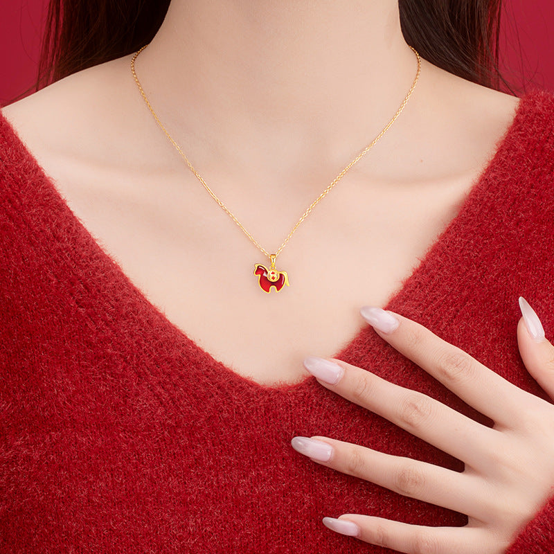 Immediately Rich Flower Sterling Silver 925 Necklace Female New Chinese Red Agate Copper Coin Birth Year Clavicle Chain Zodiac Pendant