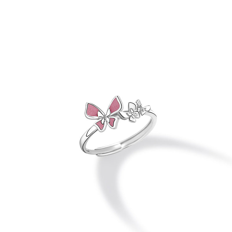 Butterfly Sterling Silver 925 Ring Women's Fashion Versatile Open Adjustable Zircon Ring Ins Style Star Pair Ring