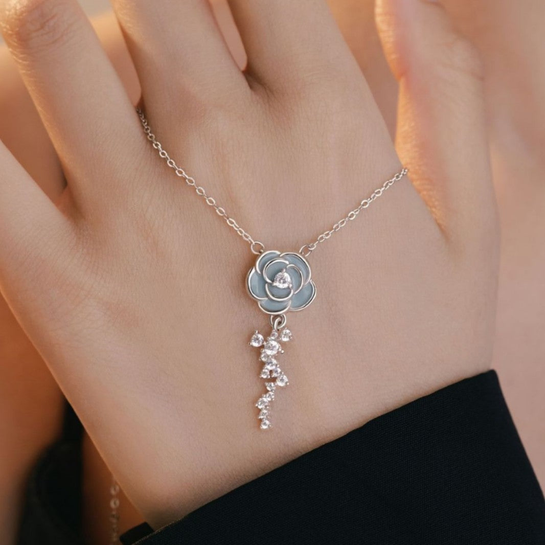 Rose Sterling Silver 925 Luminous Necklace Women's Fashion Versatile Flower Clavicle Chain Ins Valentine's Day Gift Pendant