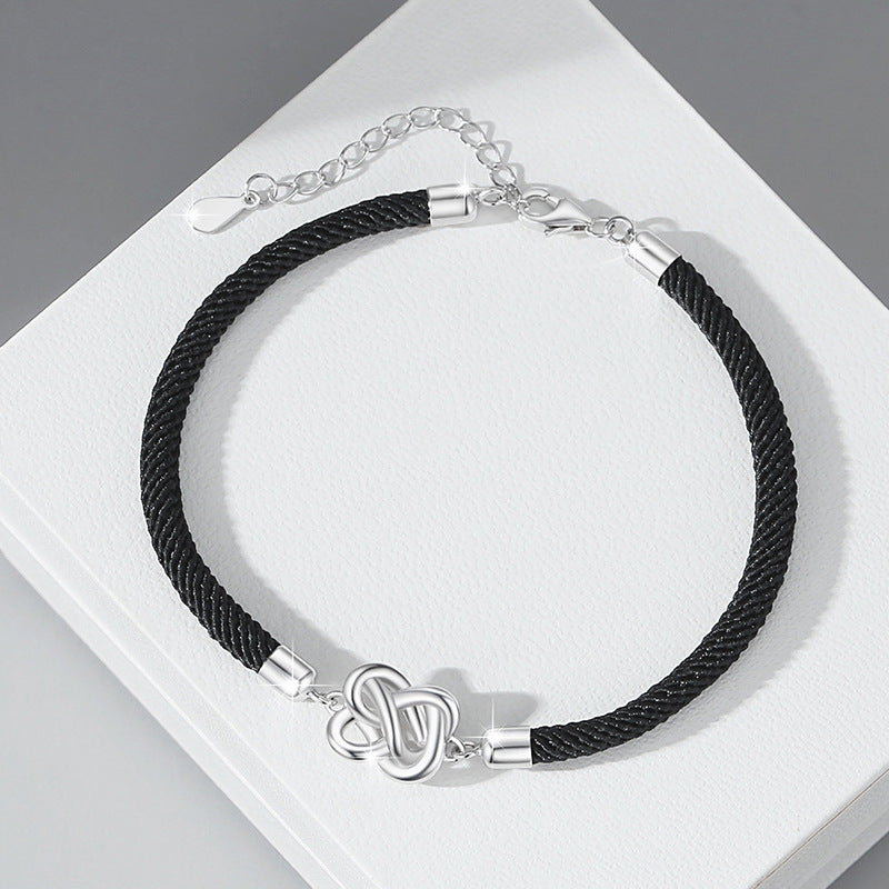 Love S925 Couple Bracelet Men and Women Niche Design Light Luxury Zircon Bracelet Ins Double Knot Bracelet