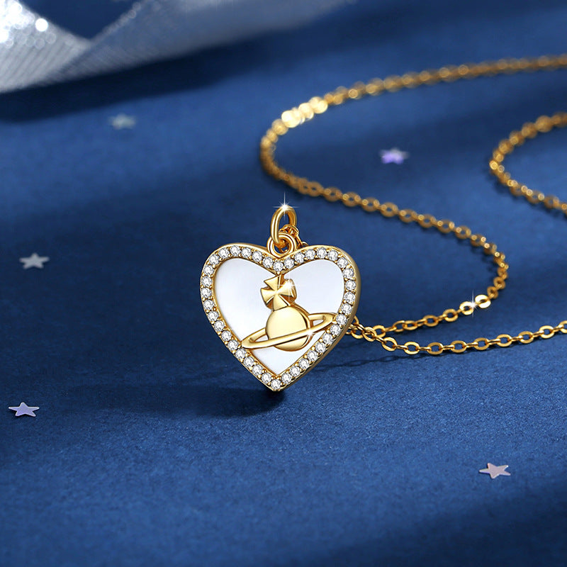 Lovely Sterling Silver 925 Necklace Female Niche Design Light Luxury Planet Clavicle Chain Qixi Gift Ins Saturn Pendant