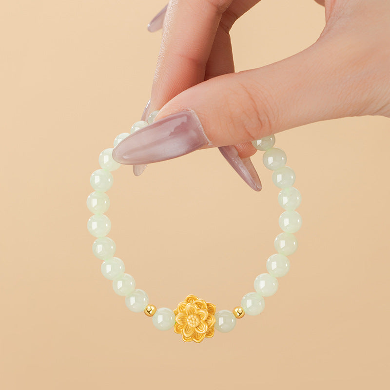 Lotus Sterling Silver 925 Bracelet New Chinese National Fashion Hetian Jade Flower Bracelet Mother's Day Gift Bracelet