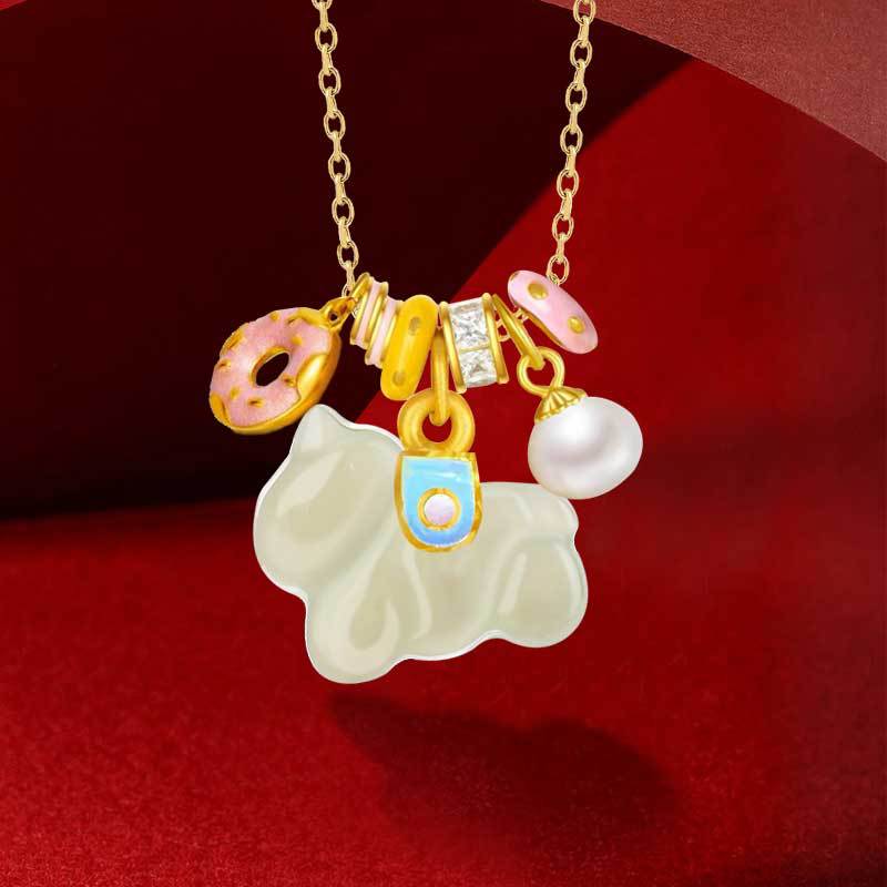 Instant Rich Flower Sterling Silver 925 Hetian Jade Necklace Sweet Natural Freshwater Pearl Clavicle Chain Donut Pendant