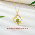 Flower Four Seasons Sterling Silver 925 Hetian Jasper Necklace Women's National Fashion Classical Spring, Summer, Autumn and Winter Clavicle Chain Lotus Pendant