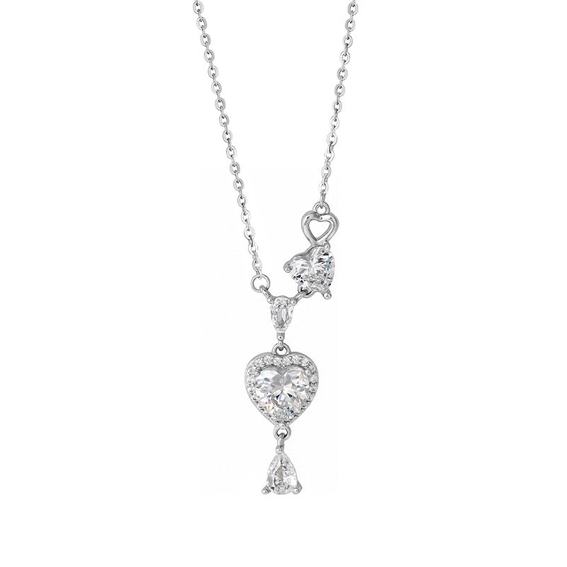 S925 Sterling Silver Necklace Light Luxury Double-Layer Lovely Water Drop Clavicle Chain Qixi Confession Gift Niche Design Necklace