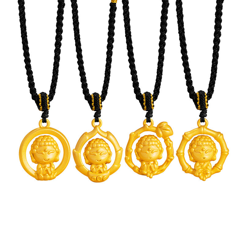 Maitreya Buddha Pure Silver 999 Necklace New Chinese National Fashion Happy Buddha Necklace Rope Ins Light Luxury Lotus Bamboo Pendant