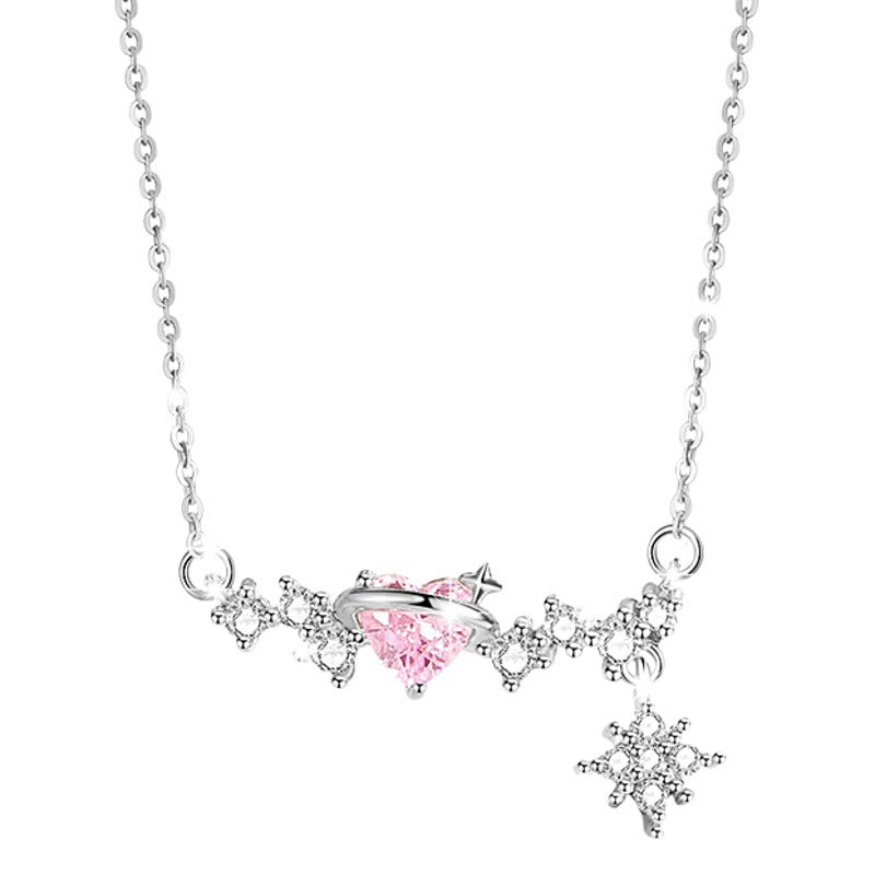 Planet Sterling Silver 925 Necklace Female Niche Design Light Luxury Zircon Clavicle Chain Get Things Ins Style Love Pendant
