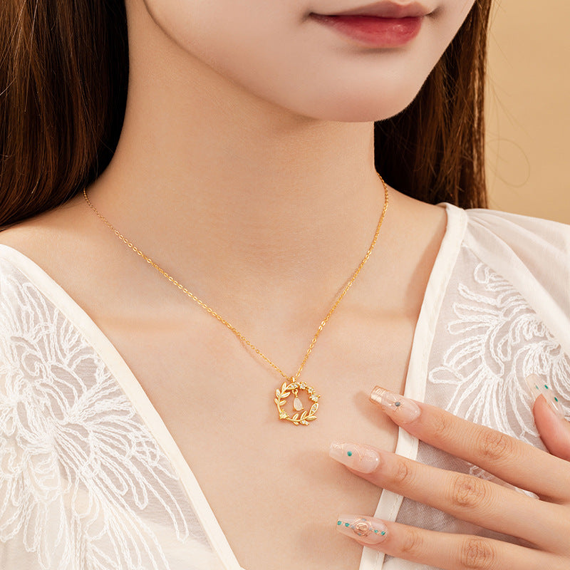 Wheat Ear Sterling Silver 925 Hetian Jade Necklace Fashion Versatile Flower Clavicle Chain Ins Style Tassel Safety Pendant