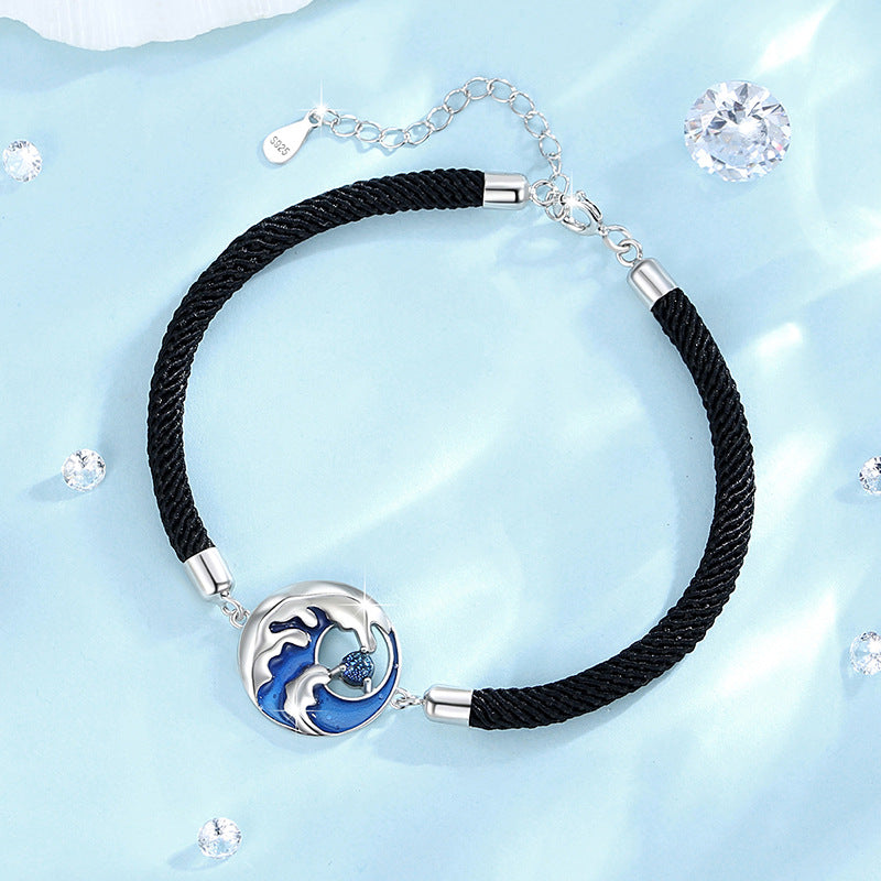 Fishtail Sterling Silver 925 Couple Bracelet Men and Women Niche Design Light Luxury Glass Stone Bracelet Ins Style Star Bracelet