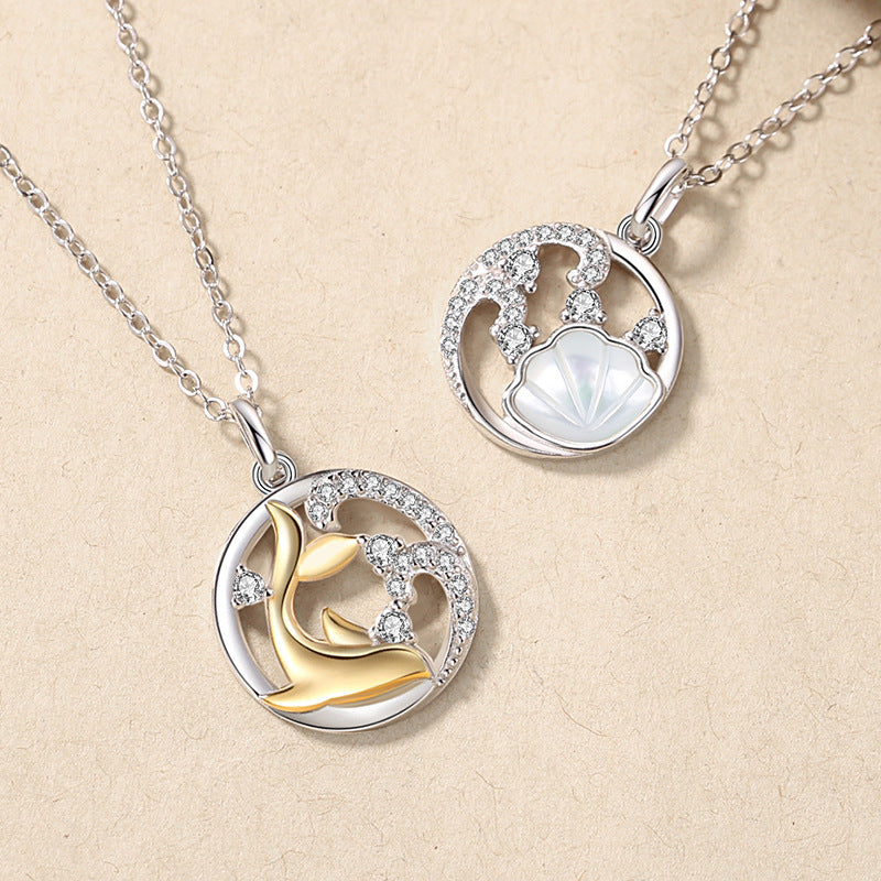 A Shell Has Your Sterling Silver 925 Couple Necklace Men's and Women's Light Luxury Niche Design Clavicle Chain Whale Has Your Pendant