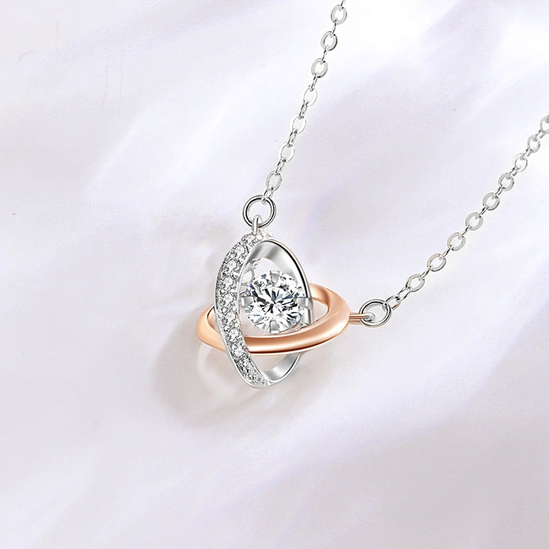 Heart-Shaped Sterling Silver 925 Necklace Women's Fashion All-Match Beating Heart Clavicle Chain Ins Heart with Your Smart Pendant