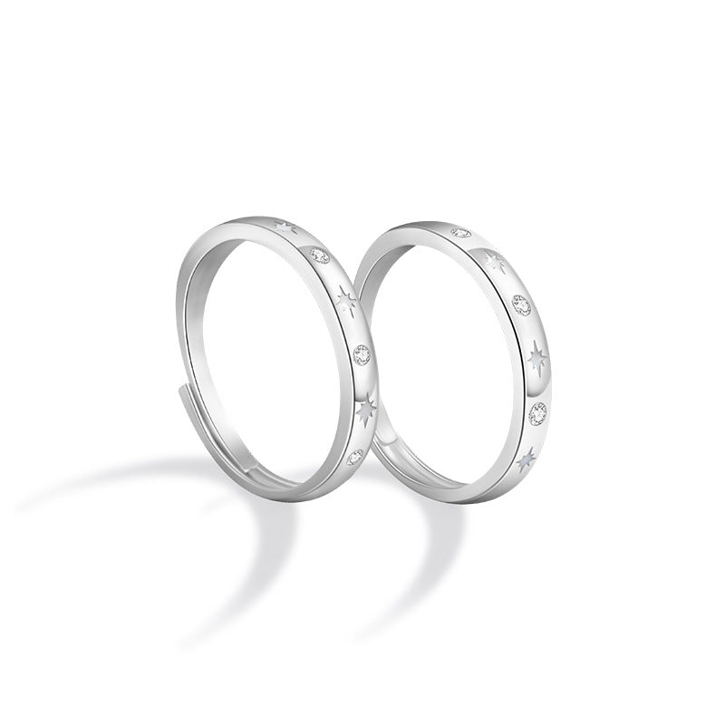 Starry Sky Sterling Silver 925 Luminous Couple Ring Fashion Versatile Star Ring Ins Valentine's Day Gift Pair Ring