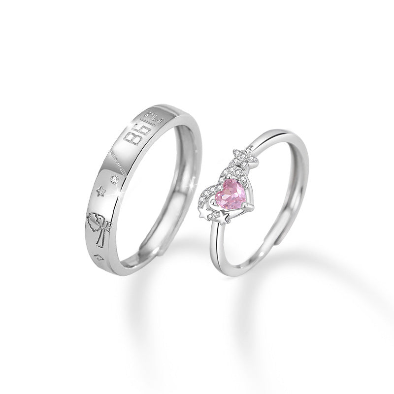 Little Prince and Rose Sterling Silver 925 Couple Ring Men and Women Fashion All-Match Love Ring Star Ring