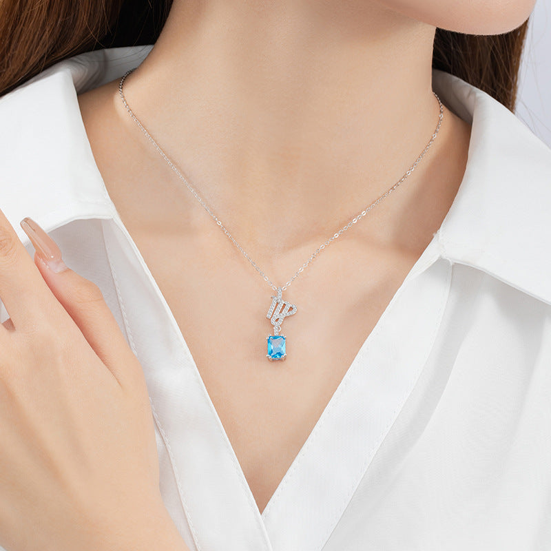 Lucky Twelve Constellation Sterling Silver 925 Necklace Niche Design Light Luxury Square Sugar Clavicle Chain Ins Style Zircon Pendant