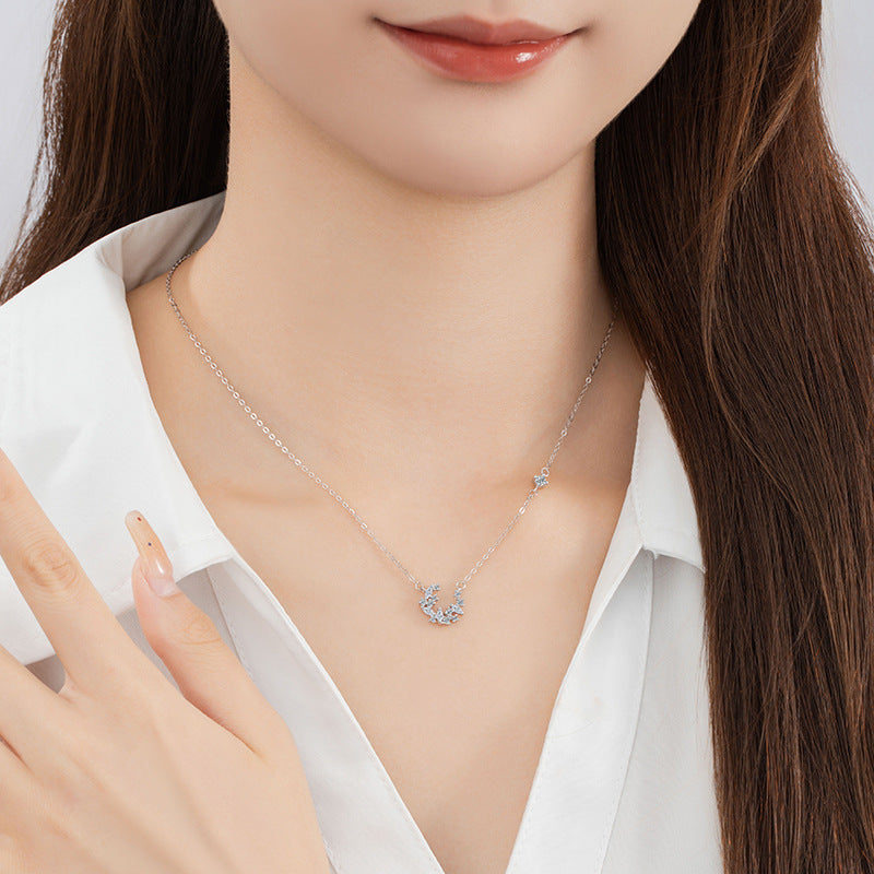 Moon Sterling Silver 925 Necklace Female Niche Design Light Luxury Romantic Star River Clavicle Chain Ins Style Star Pendant