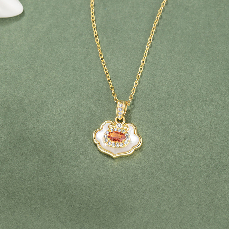 Ruyi Lock Sterling Silver 925 Necklace New Chinese National Fashion Zircon Copper Coin Clavicle Chain Ins Light Luxury Style Safety Lock Pendant