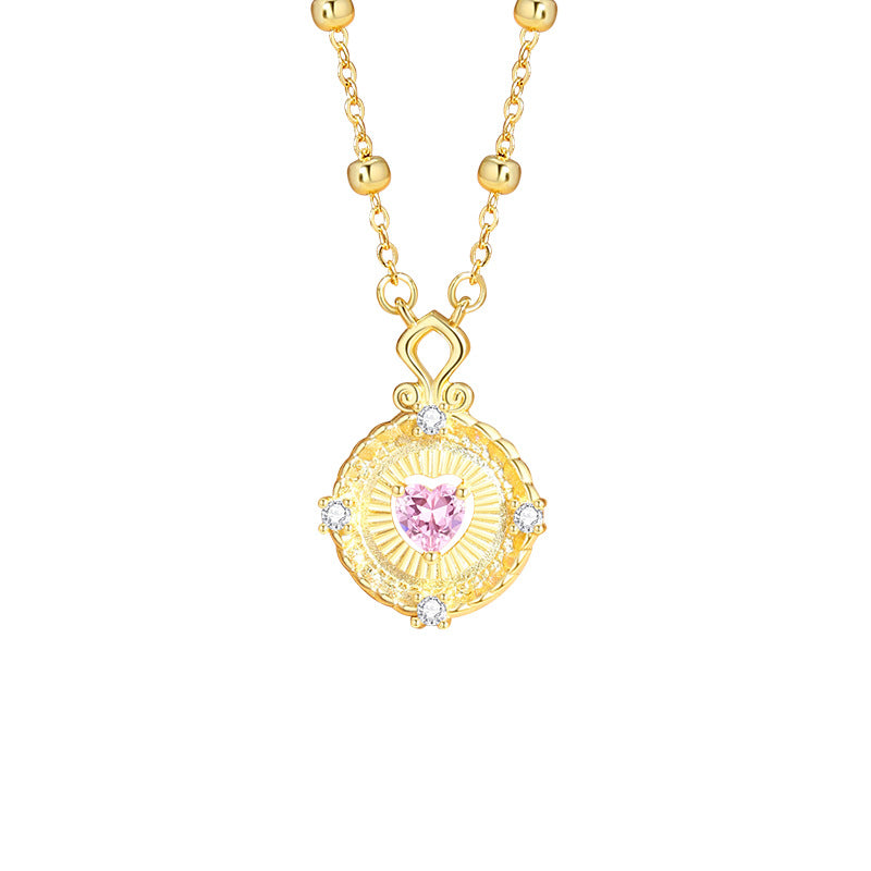 Original Love Sterling Silver 925 Necklace Women's Light Luxury High-Grade Pink Zircon Clavicle Chain Ins Heart with Your Pendant