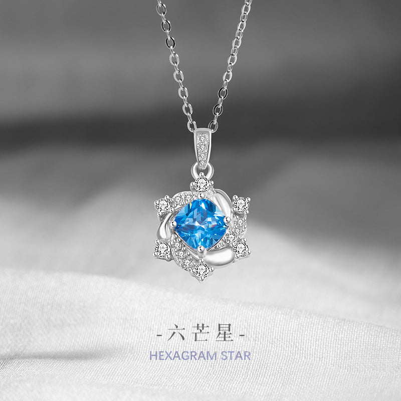 Six-Pointed Star Sterling Silver 925 Necklace Female Niche Design High-Grade Snowflake Zircon Clavicle Chain Ins Style Star Pendant