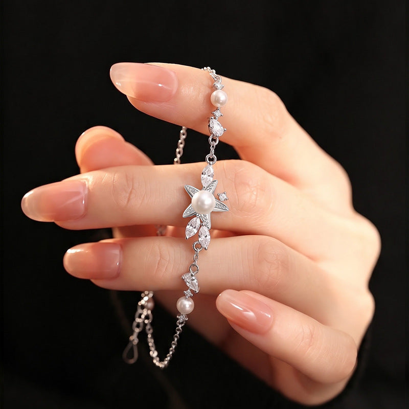 S925 Sterling Silver Necklace Bracelet Stud Earrings Beading Set Female Ocean Style Starfish Girl Birthday Gift Silver Jewelry Wholesale
