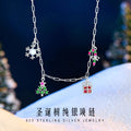Christmas Tree Sterling Silver 925 Necklace Niche Design Light Luxury Snowflake Zircon Clavicle Chain Ins Style Bow Pendant