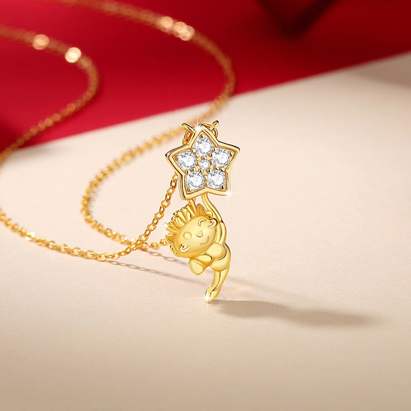 Cute Little Dragon S925 Silver Necklace Female Niche Design Light Luxury Zodiac Star Clavicle Chain Birth Year Pendant