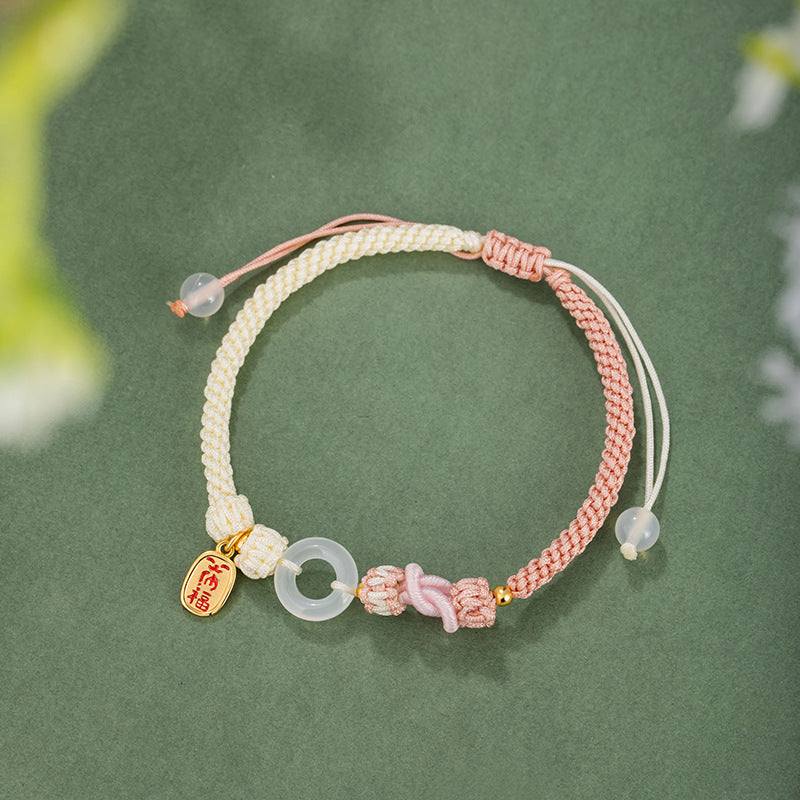 Safety Buckle Sterling Silver 925 Couple Bracelet Men's and Women's New Chinese National Fashion Chalcedony Bracelet Ins Style Lucky Bracelet