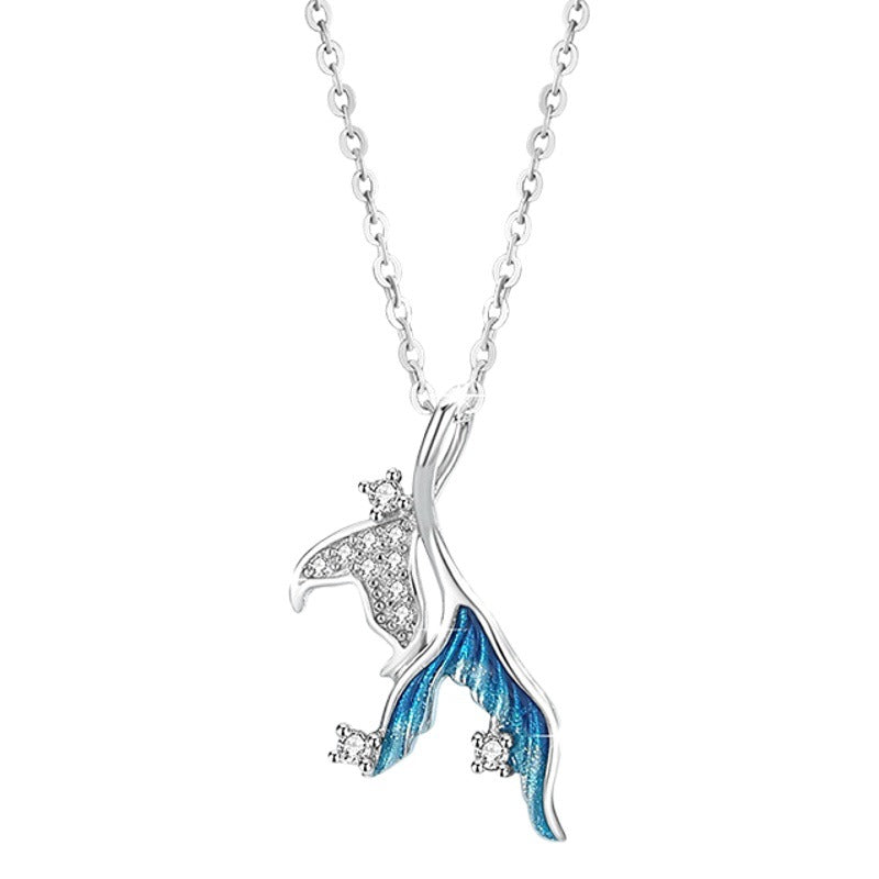 Sashimi Has You Sterling Silver 925 Necklace Female Niche Design Light Luxury Zircon Clavicle Chain Goods Ins Fishtail Pendant