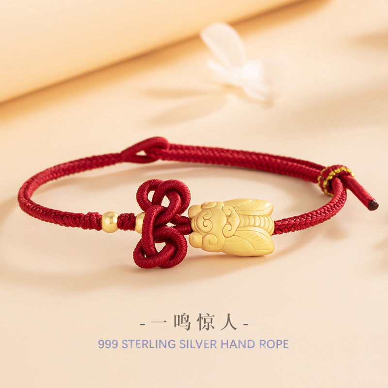 Amazing Sterling Silver 925 Bracelet National Fashion Gold Ranking Title Wenchang Knot Woven Bracelet Exam Ashore Cicada Bracelet