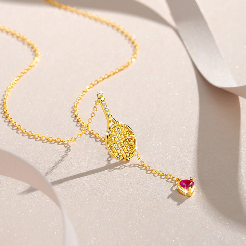 Original Tennis Racket Sterling Silver 925 Necklace Female Niche Design Light Luxury Tassel Clavicle Chain Ins Style Love Pendant