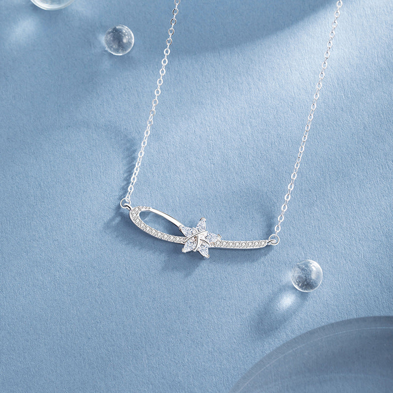 Star Sterling Silver 925 Necklace Women's Fashion Versatile Five-Pointed Star Zircon Clavicle Chain Ins Style Meteor Shower Pendant