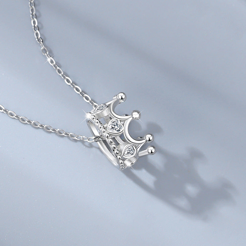Crown Sterling Silver 925 Necklace Female Niche Design Light Luxury Pink Diamond Clavicle Chain Qixi Ins Style Love Pendant