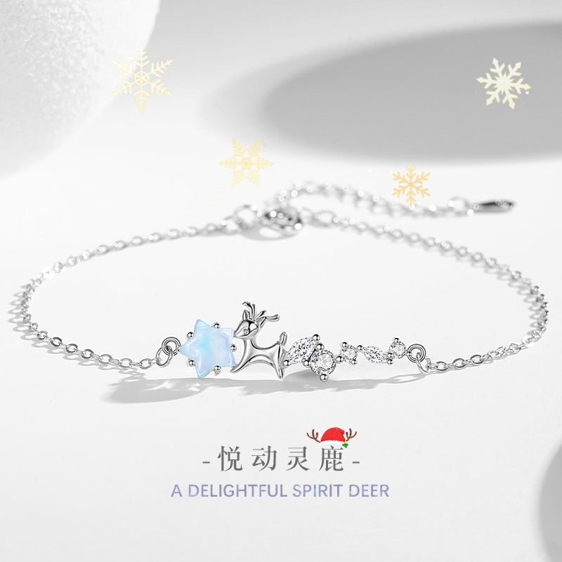 Yilu You Sterling Silver 925 Bracelet Women's Fashion All-Match Star Glass Stone Bracelet Christmas Elk Bracelet