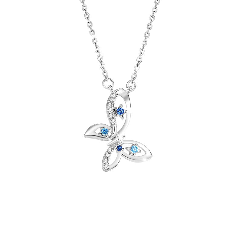Butterfly Sterling Silver 925 Necklace Female Niche Design Light Luxury Zircon Clavicle Chain Get Things Ins Style Star Pendant